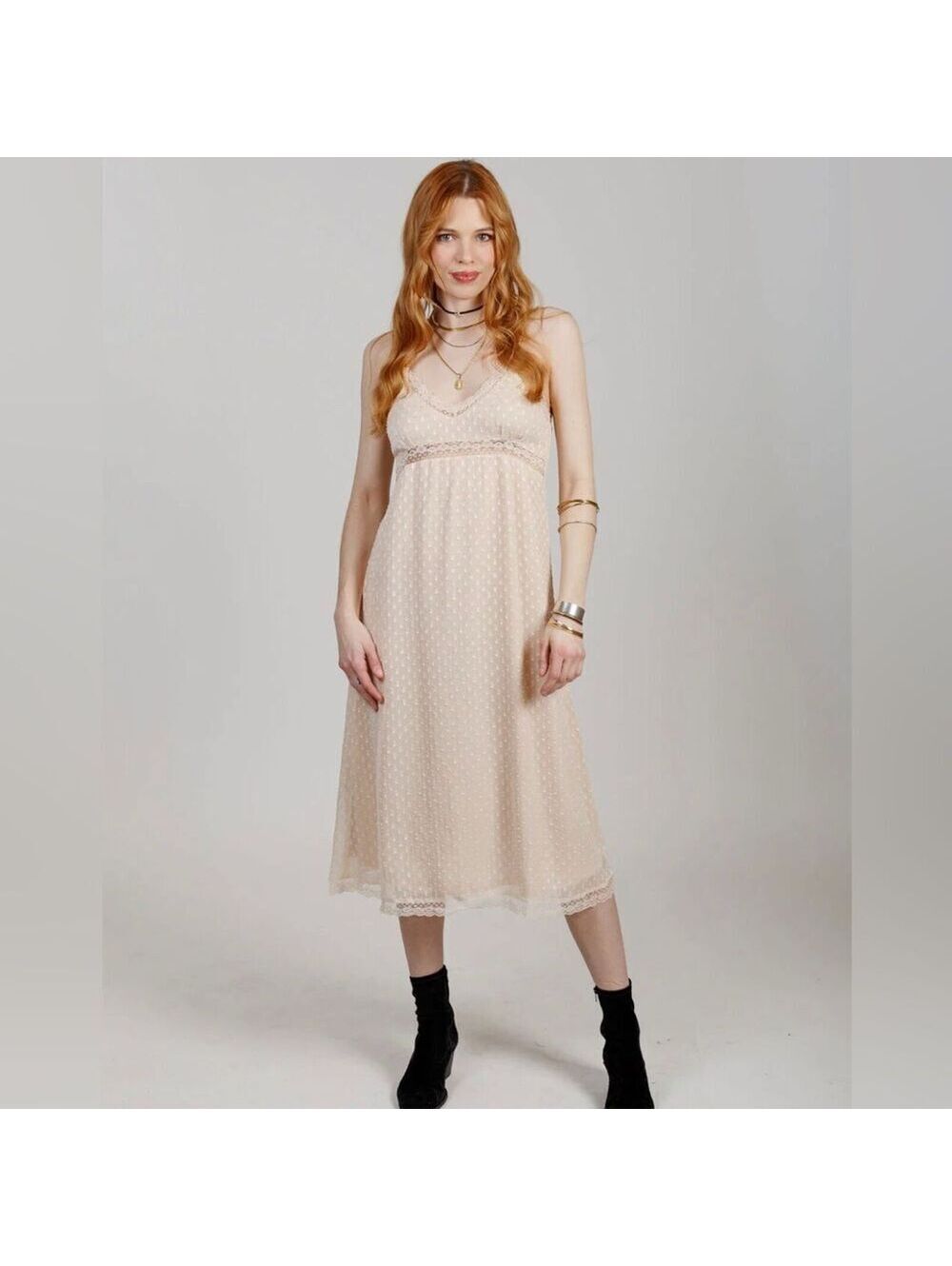 Band of the Free NWT Womens Amalie Lace Slip Ivory Blush Sheer Midi Dress S